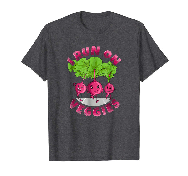 Cute I Run On Veggies Vegetarian Running Vegan Runner  T-Shirt Dark Heather