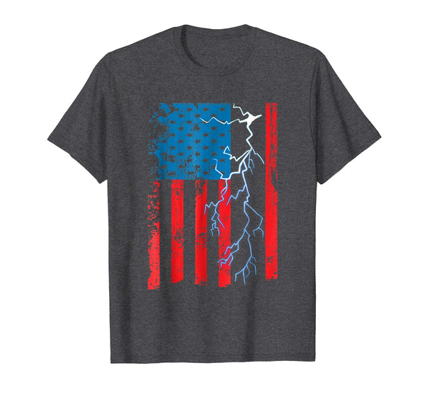 Beautiful Electrician Mechanic Gift For Men American Flag  T-Shirt Dark Heather