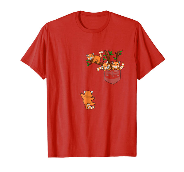 Cool Panda Family Lazy Panda Pocket Tee In Red  T-Shirt Red