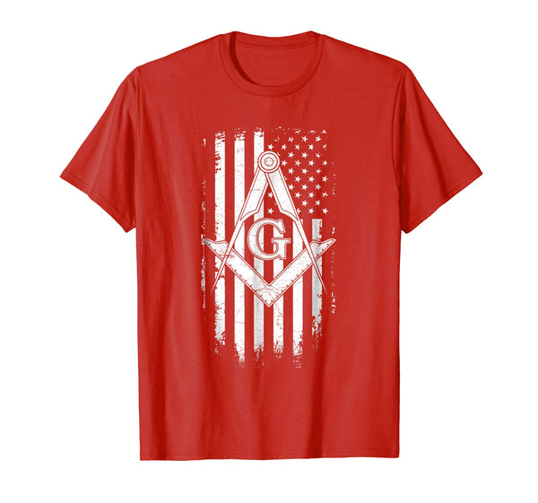 Adorable Masonic American Flag Square And Compass Freemason  T-Shirt Red