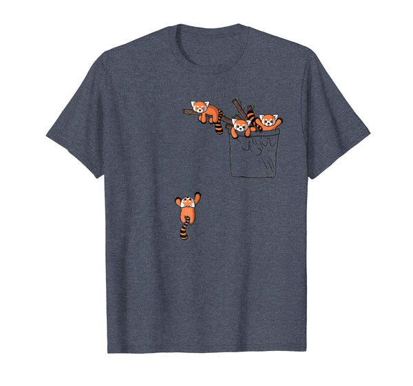 Cutest Pocket Series Cute Red Panda Bear Playing  T-Shirt Heather Blue