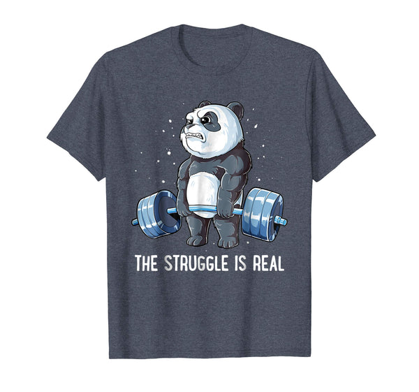 Great Panda The Struggle Is Real Deadlift Fitness Gym Men  T-Shirt Heather Blue