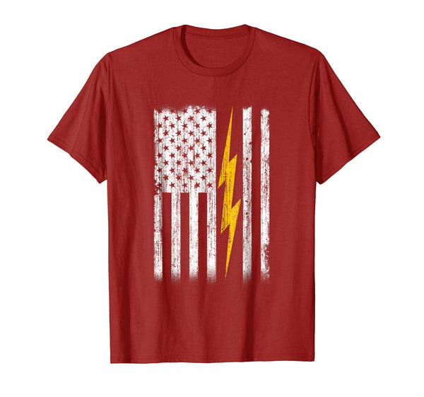 Cool Electrician Flag Us Gift  T-Shirt Cranberry