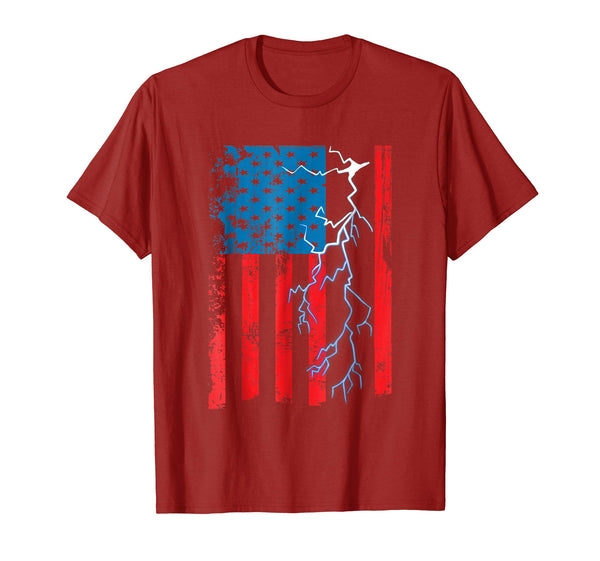 Beautiful Electrician Mechanic Gift For Men American Flag  T-Shirt Cranberry