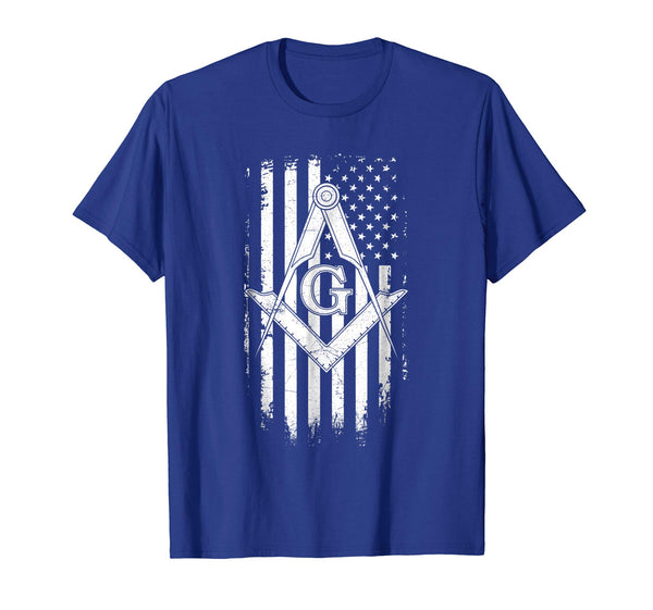 Adorable Masonic American Flag Square And Compass Freemason  T-Shirt Royal Blue