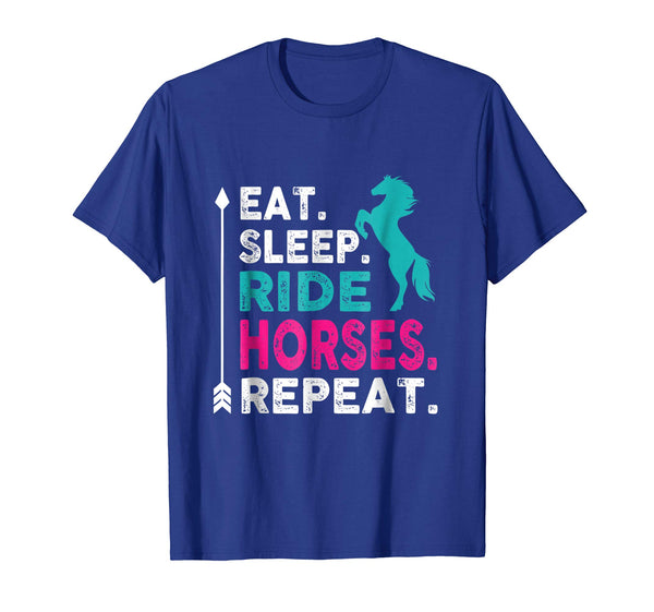 Cool Eat Sleep Ride Horses Repeat Girls Horseback Riding  T-Shirt Royal Blue