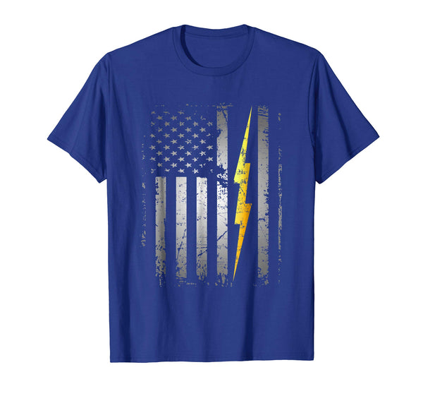 Funny Electrician Flag Us Gift  T-Shirt Royal Blue