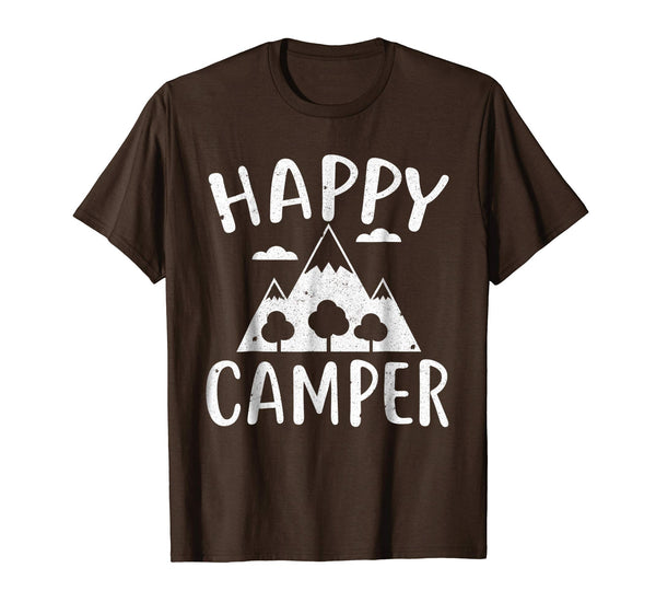 Funny Happy Camper Funny Camping Gift Idea  T-Shirt Brown
