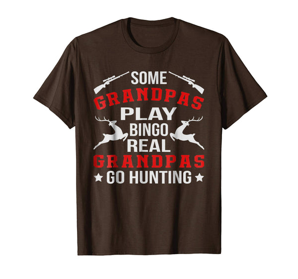 Cool Real Grandpas Go Hunting Funny Hunter Fathers Day Gift  T-Shirt Brown