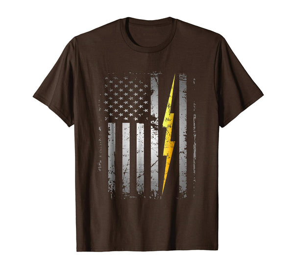 Funny Electrician Flag Us Gift  T-Shirt Brown