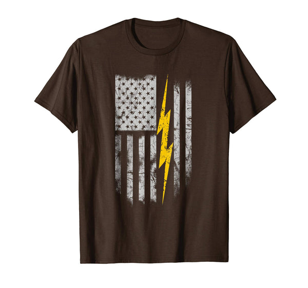 Cute Electrician Flag Us  T-Shirt Brown
