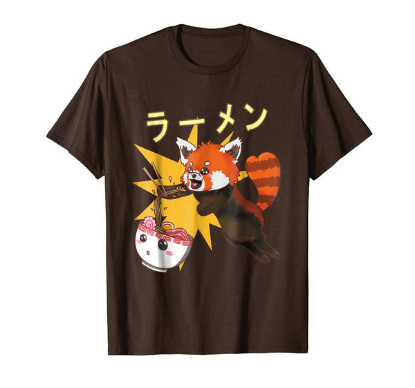 Hot Red Panda Japanese Ramen Noodle Lover Funny  T-Shirt Brown