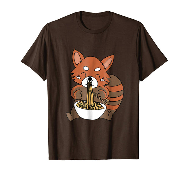 Funny Red Panda Loves Ramen Noodles Funny Ramen Life  T-Shirt Brown