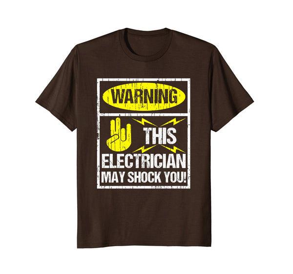 Adorable Warning May Shock You Funny Electrician With Shocker  T-Shirt Brown