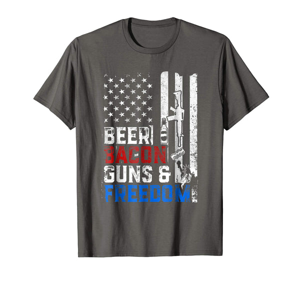 Great Beer Bacon Guns And Freedom Fourth Of July Gift  T-Shirt Asphalt