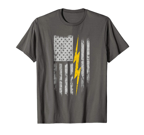 Cute Electrician Flag Us  T-Shirt Asphalt