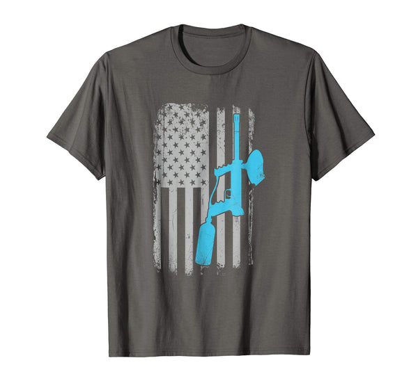 Hot Paintballer Vintage American Flag Paintball Player  T-Shirt Asphalt
