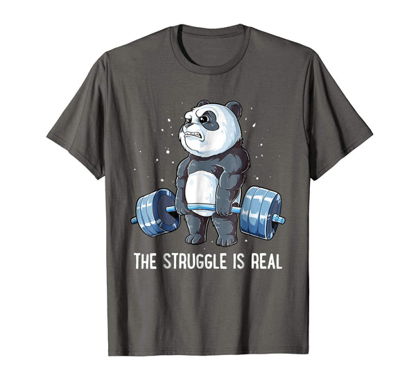 Great Panda The Struggle Is Real Deadlift Fitness Gym Men  T-Shirt Asphalt