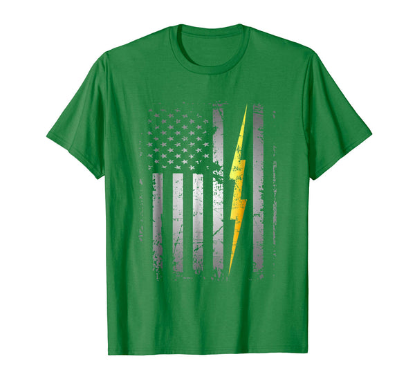 Funny Electrician Flag Us Gift  T-Shirt Kelly Green