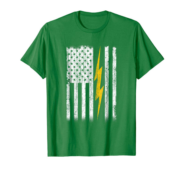 Cool Electrician Flag Us Gift  T-Shirt Kelly Green