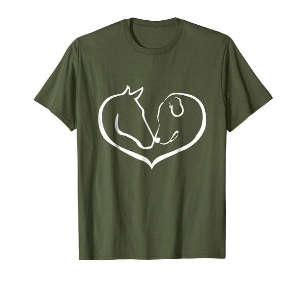 Cutest Heart Shape Riding Horse And Dog  T-Shirt Olive