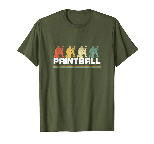 Cool Colorful Retro Paintball Players Paint Ball Airsoft  T-Shirt Olive