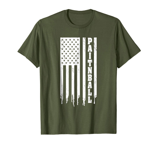 Beautiful Paintball American Flag Player Team  T-Shirt Olive