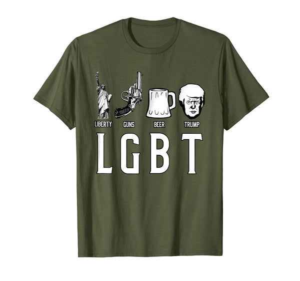 Cutest Funny Gift Lgbt Liberty Guns Beer Trump  T-Shirt Olive