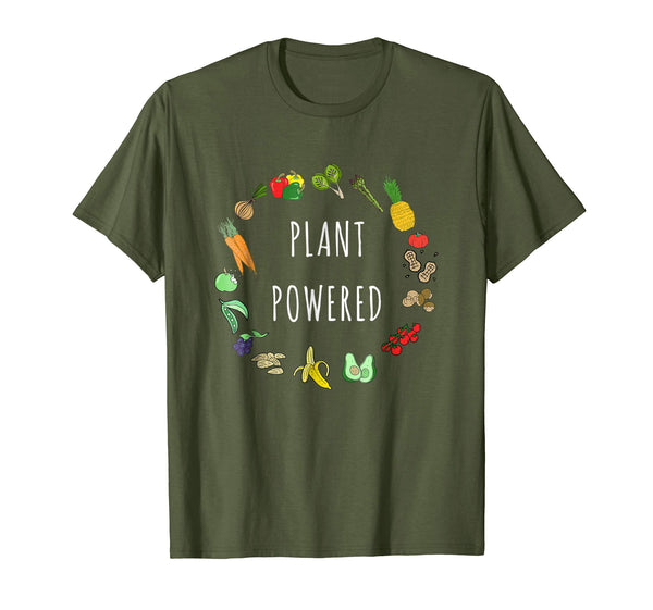 Hot Plant Powered Vegan Plant Based Vegetarian Tee  T-Shirt Olive