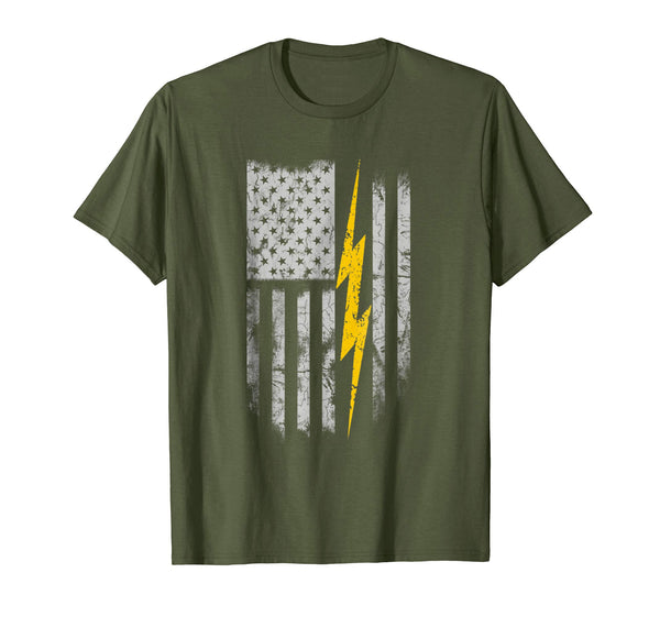 Cute Electrician Flag Us  T-Shirt Olive