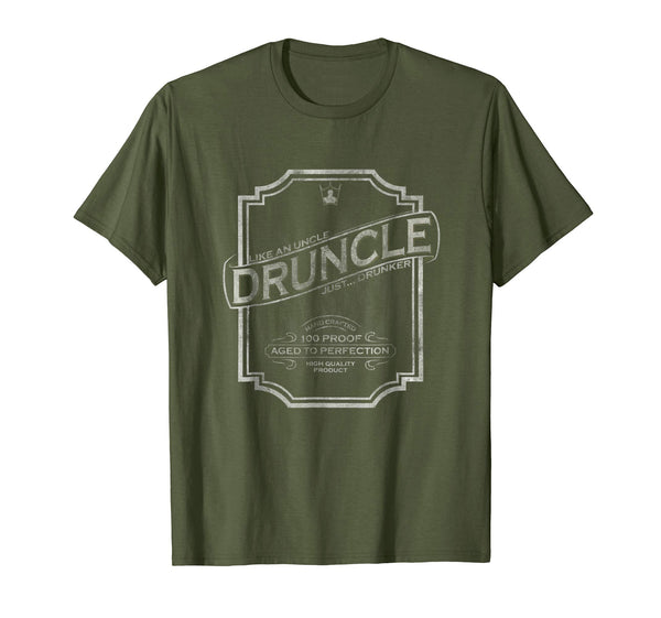 Funny Druncle Vintage Weathered Whiskey Label Design  T-Shirt Olive