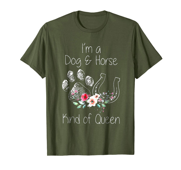 Hot I'm A Dog &amp; Horse Animal Lover Gift  T-Shirt Olive