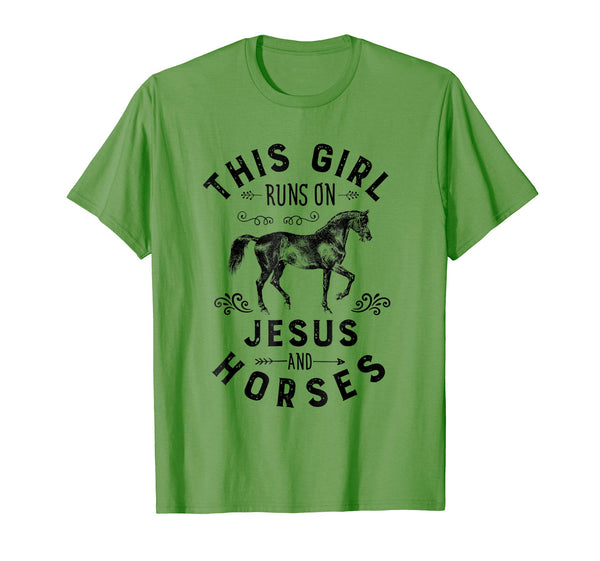 Great This Girl Runs On Jesus And Horses Horse Riding Gift  T-Shirt Grass