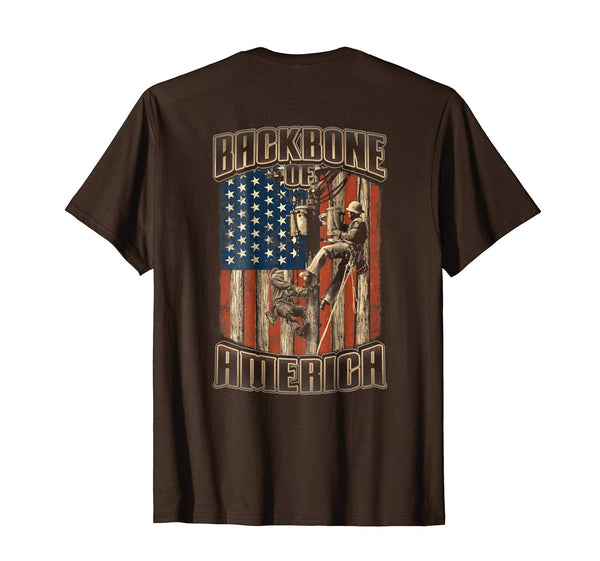 Wonderful Backbone Of America Lineman Us Flag Gift  T-Shirt Brown