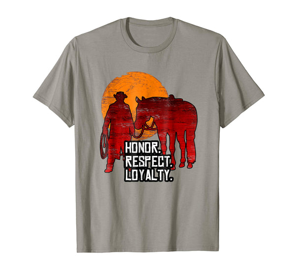 Great Red Horse Sunset Honor Respect Loyalty Cowboy  T-Shirt Slate