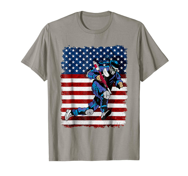 Beautiful Paintball Player On American Flag  T-Shirt Slate
