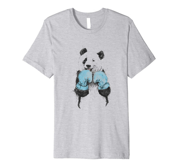 Cutest &quot;the Winner&quot; Illustrated Panda Boxing Graphic  T-Shirt Heather Grey