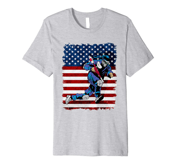 Cool Paintball Player On American Flag  T-Shirt Heather Grey