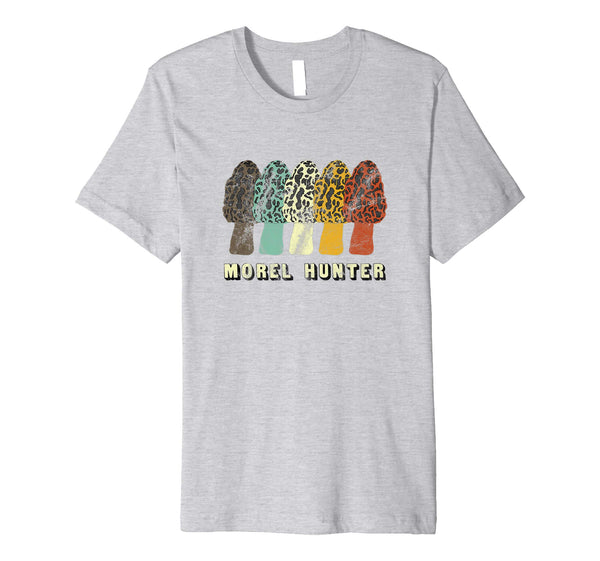 Great Morel Hunter Fun Mushroom Hunting Distressed Look  T-Shirt Heather Grey