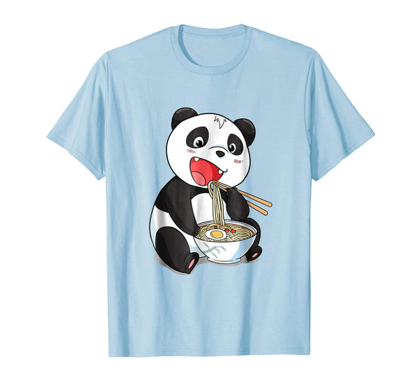 Hot Kawaii Japanese Panda Cat Ramen Giant Panda Gift Tee  T-Shirt Baby Blue