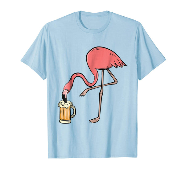 Cute Flamingo Drinking Beer Funny Pink Flamingo  T-Shirt Baby Blue