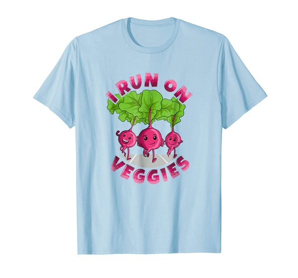 Cute I Run On Veggies Vegetarian Running Vegan Runner  T-Shirt Baby Blue