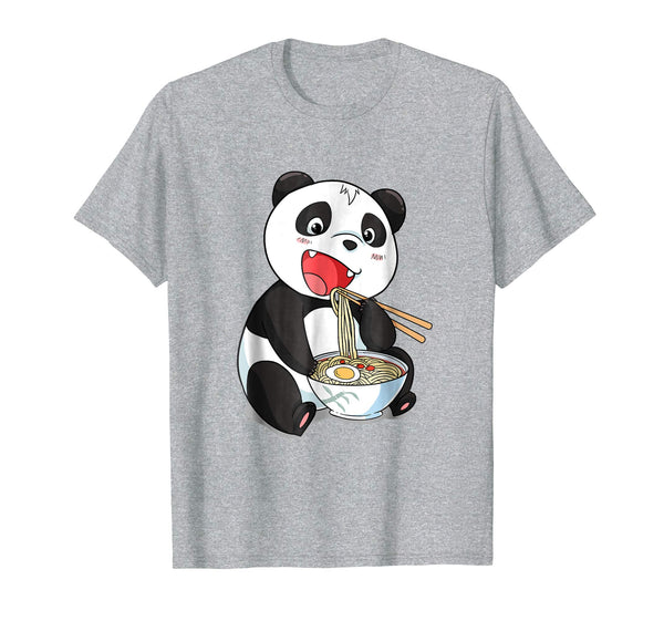 Hot Kawaii Japanese Panda Cat Ramen Giant Panda Gift Tee  T-Shirt Heather Grey