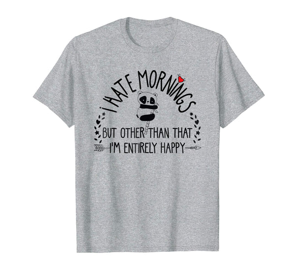 Funny I Hate Mornings Panda Pajamas Top Teen Girls Boys Tee  T-Shirt Heather Grey