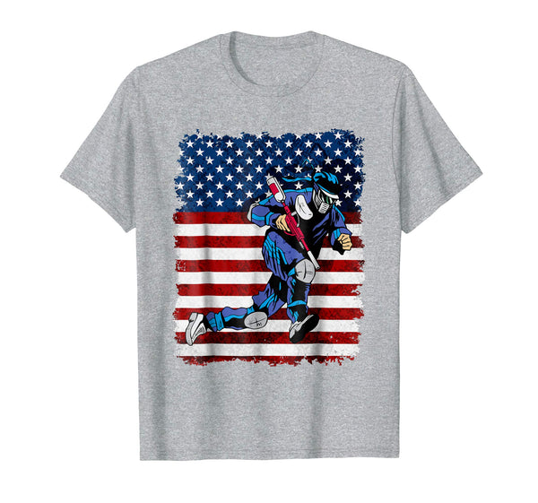 Beautiful Paintball Player On American Flag  T-Shirt Heather Grey