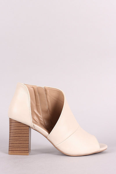 Qupid Peep Toe D Orsay Chunky Stacked Heel Booties