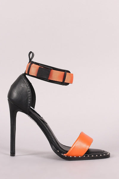 Studded Open Toe Ankle Strap Stiletto Heel